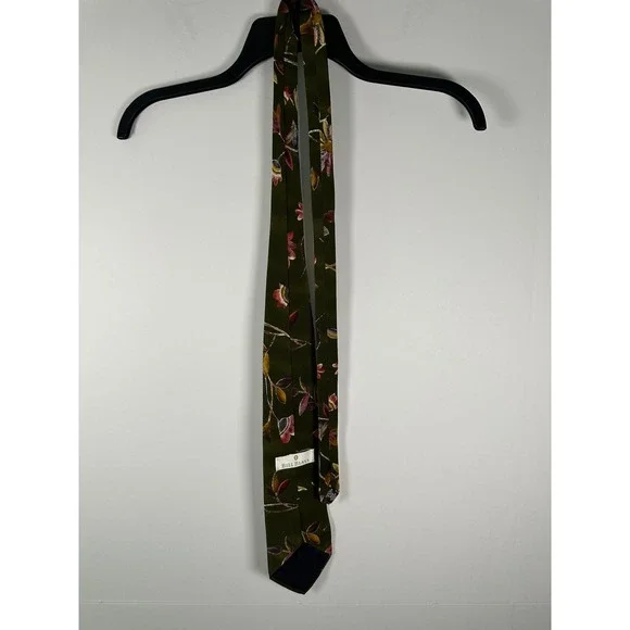 Bill Blass Tie Mens One Size Olive Green Floral Designer 100% Silk Necktie - Picture 4 of 7